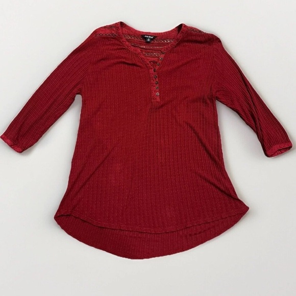 Lucky Brand Blouse Top Womens Plus 2X Boho Peasant Crochet Red Embroidered Linen - Picture 2 of 13